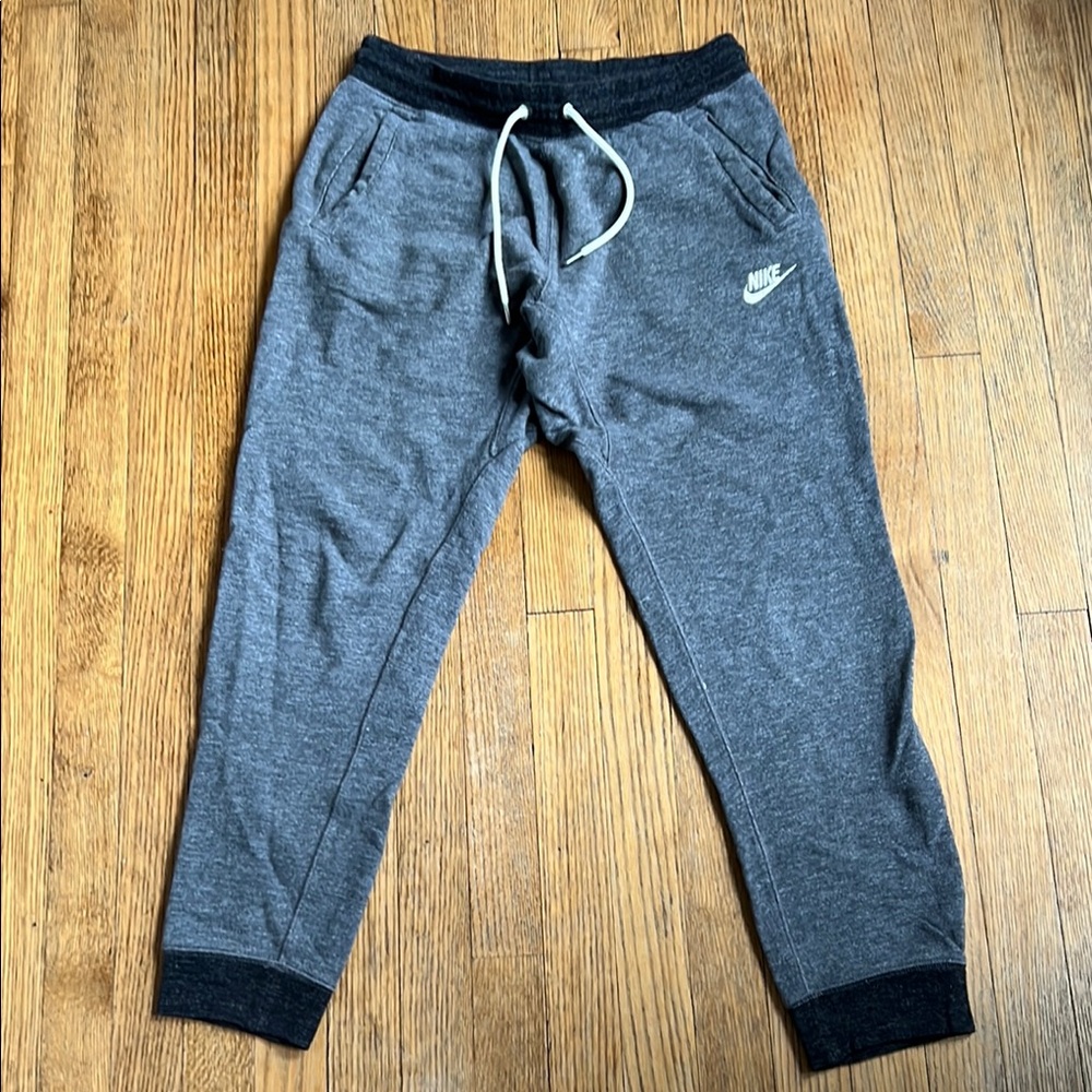 Nike Gray Joggers with Tapered Legs and Adjustable Waist
